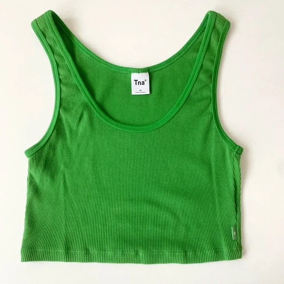 TNA Ribbed Crop Tank, Green, Size M - Picture 2 of 4